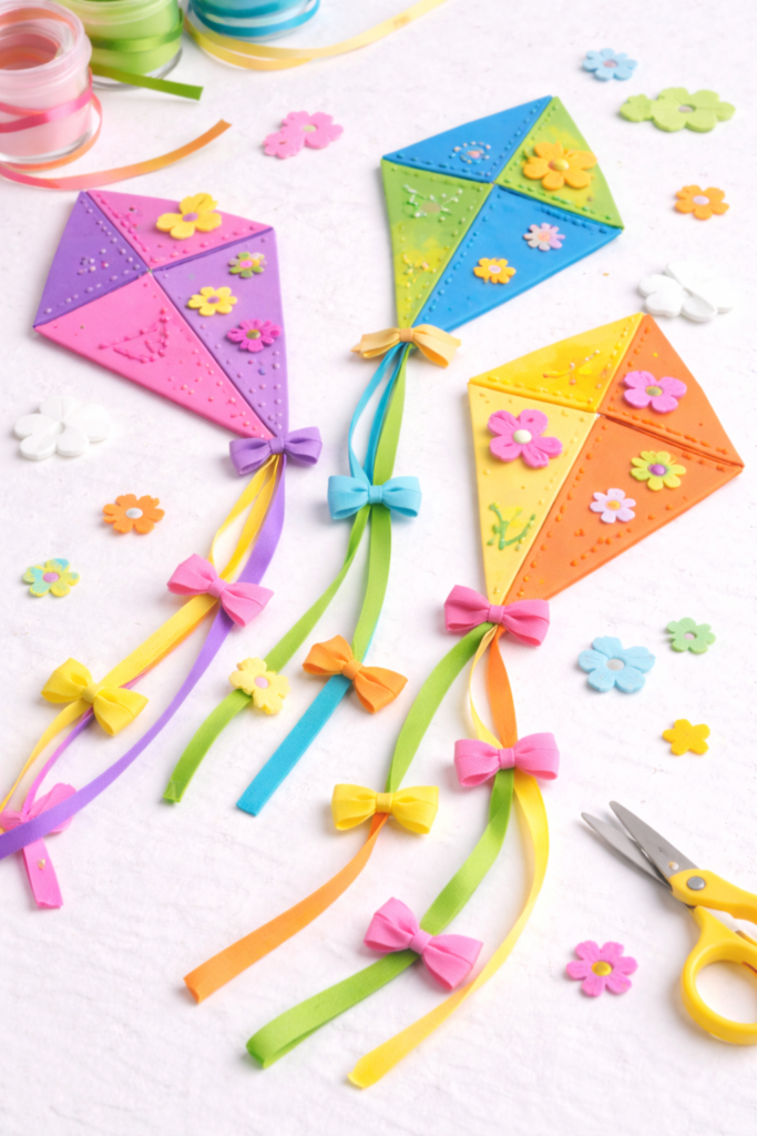 Colorful foam kites and crafting supplies