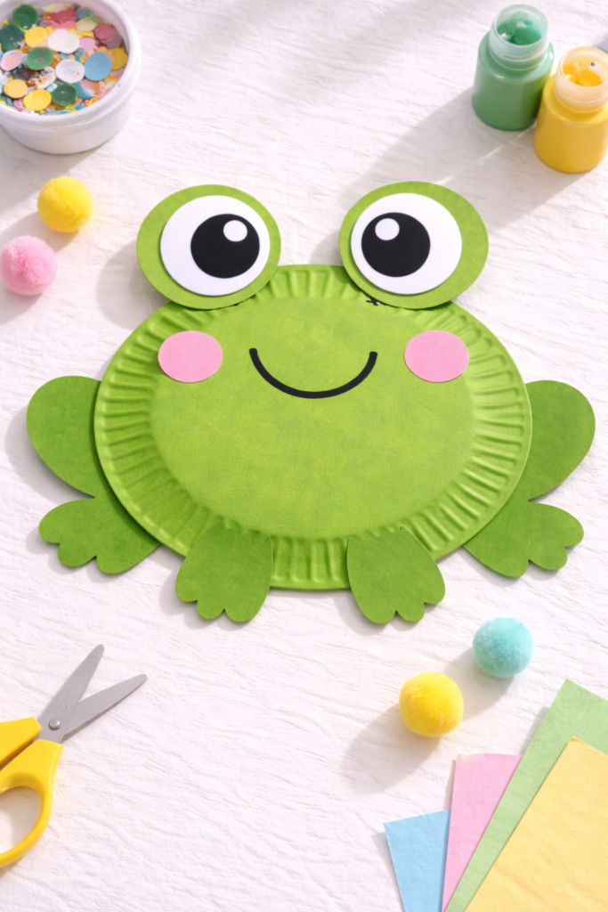 Colorful frog craft and supplies