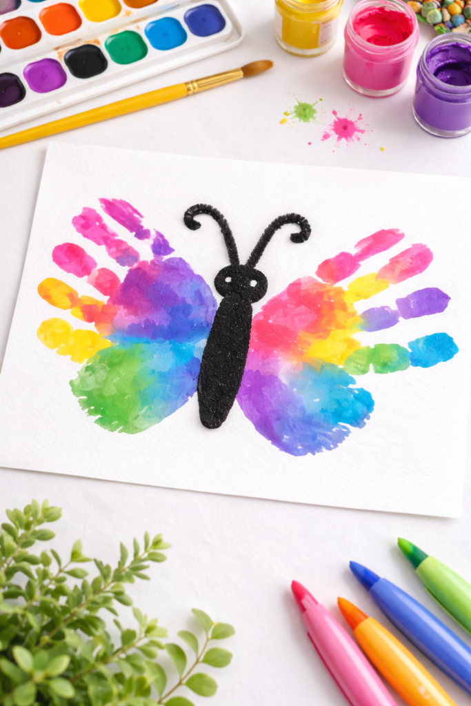Colorful handprint butterfly artwork