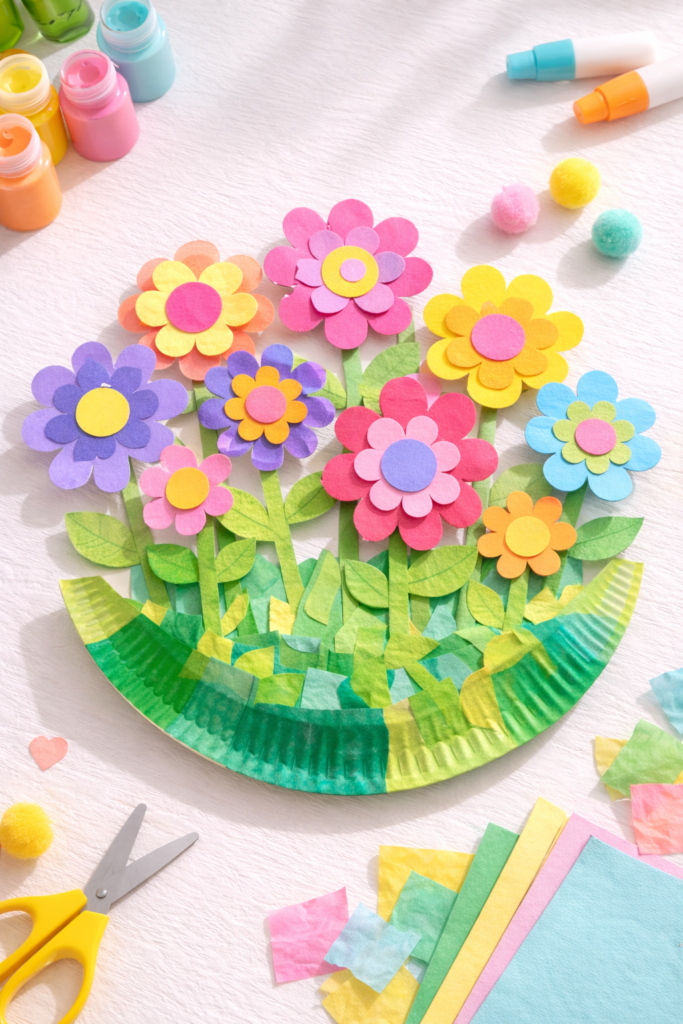 Colorful paper flower garden craft