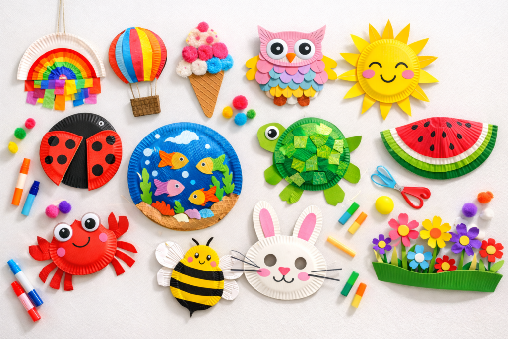 Colorful paper plate crafts collection