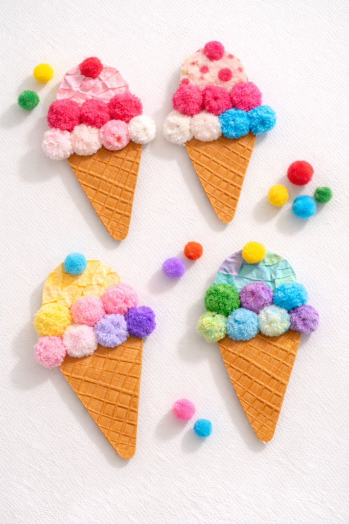 Colorful paper plate ice cream cones