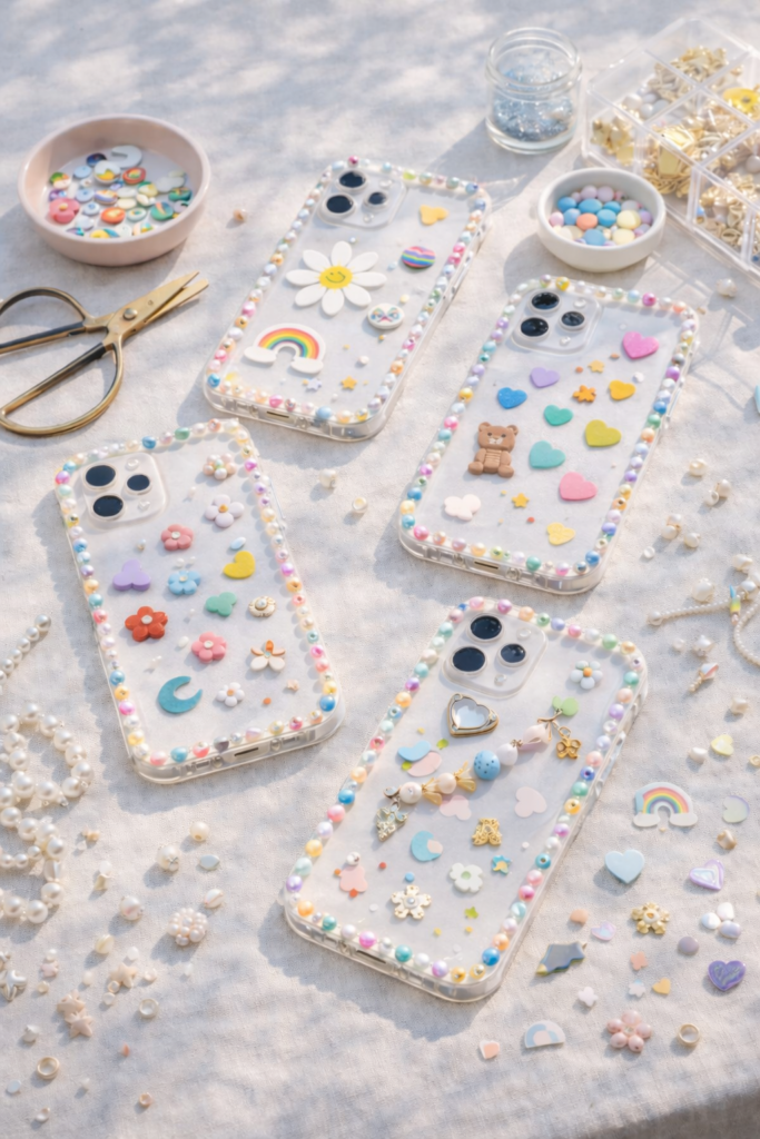 Colorful phone case designs with charms
