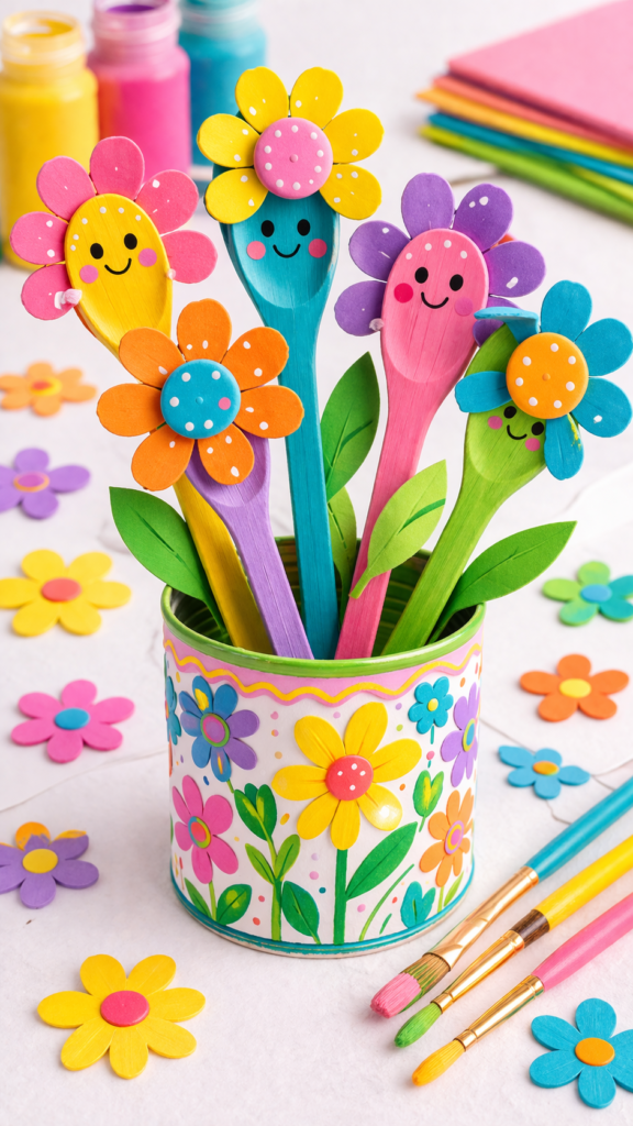 Colorful spoon bouquet in tin can