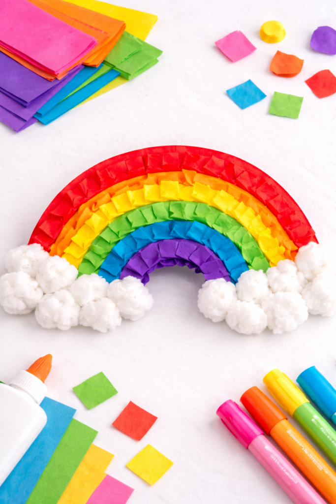 Colorful tissue paper rainbow craft