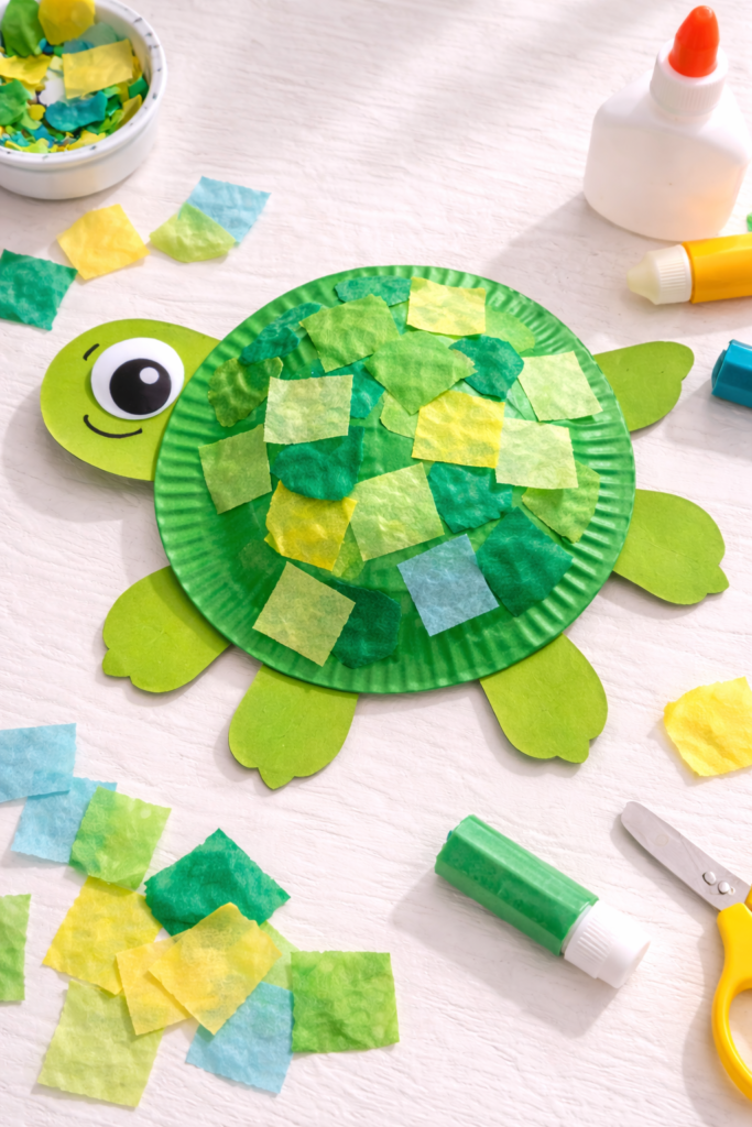 Colorful turtle craft in progress