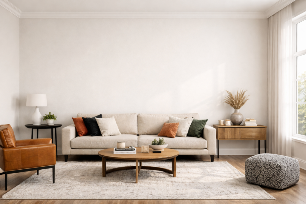 Contemporary living room with modern accents - Blank wall