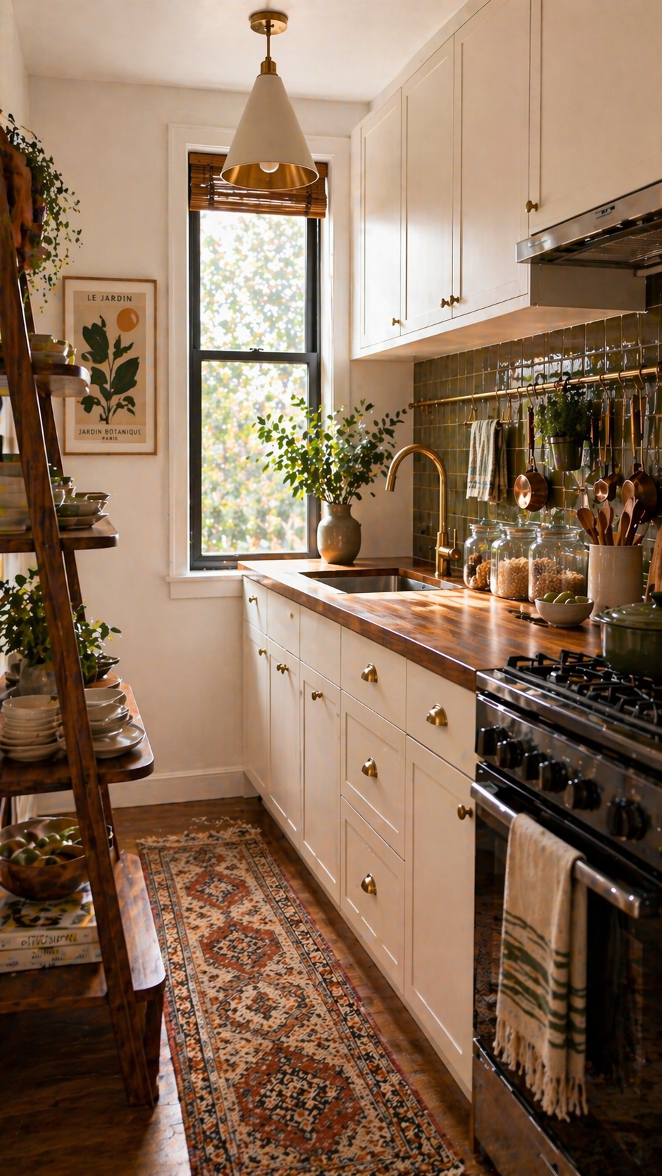 Cozy modern kitchen with botanical charm