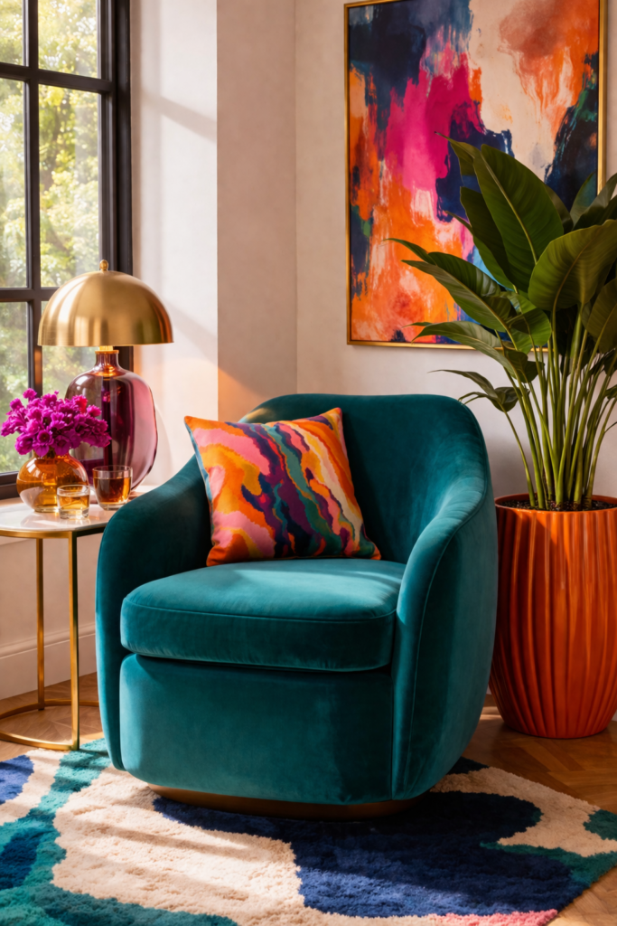 Cozy modern reading nook by window