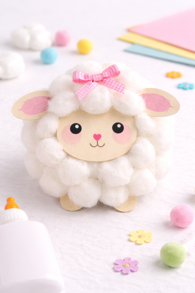 Crafted cotton ball lamb with supplies