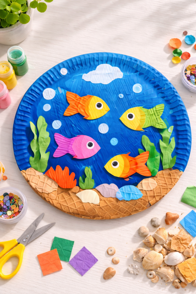 Crafted paper plate aquarium display