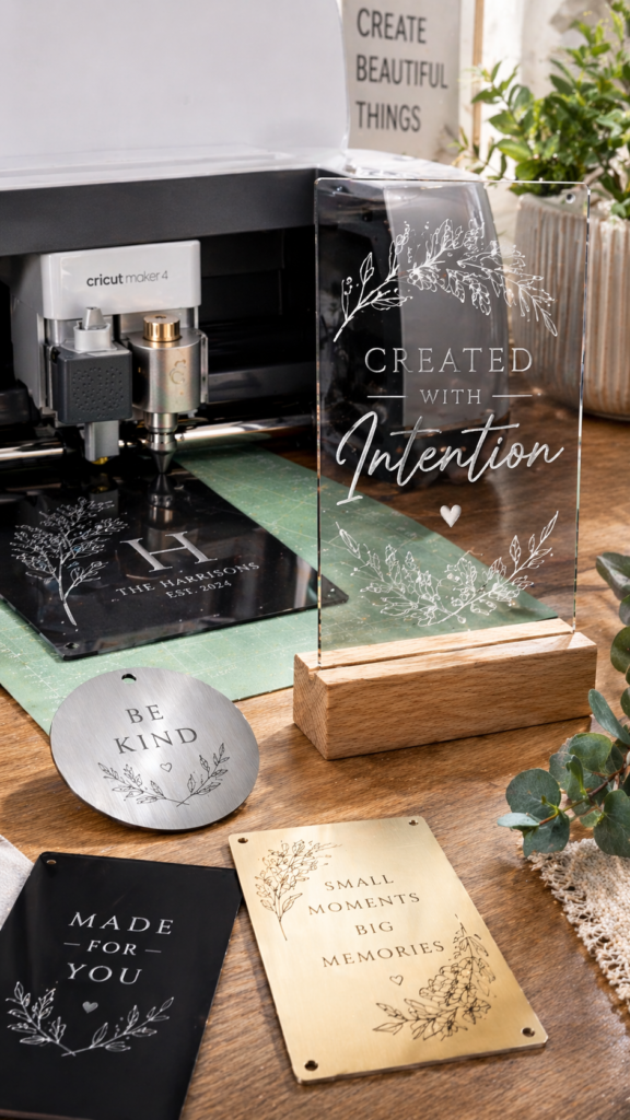 Creative workspace with engraved designs