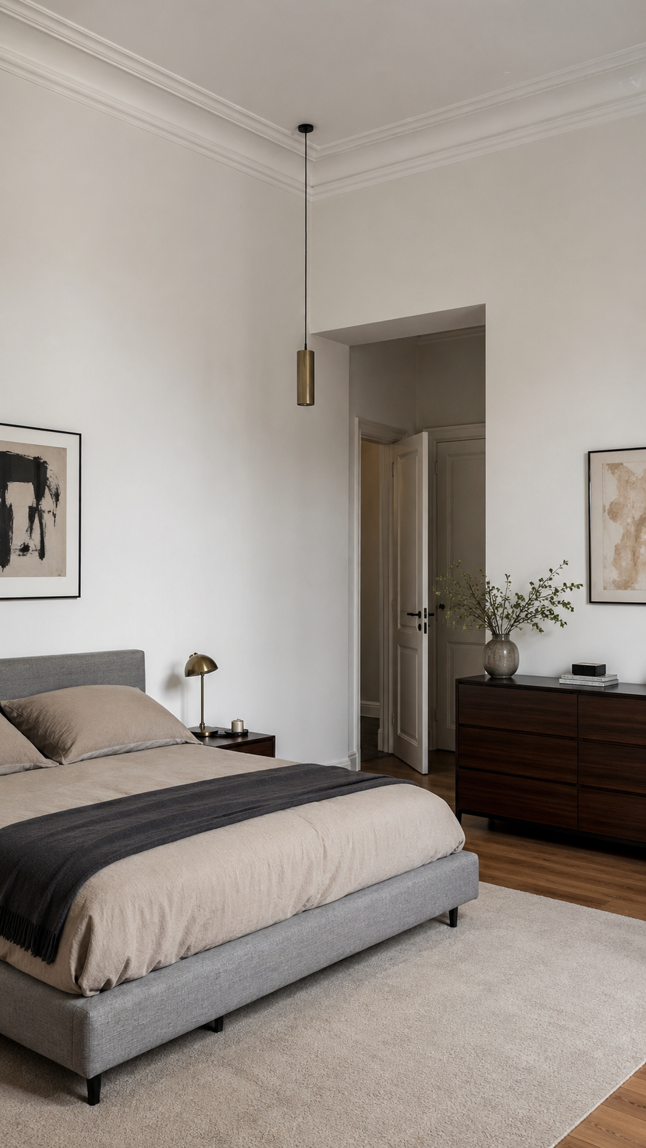 Crown molding creating classic detail in a minimal room