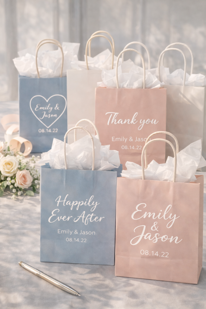 Custom wedding favor bags and decor