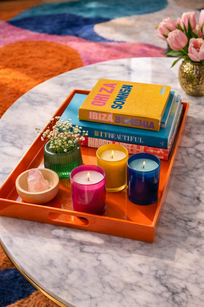Decorative coffee table setup with books