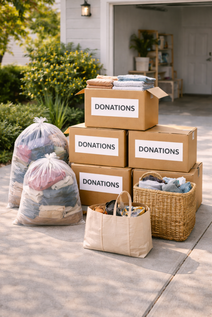 Donation items outside suburban home