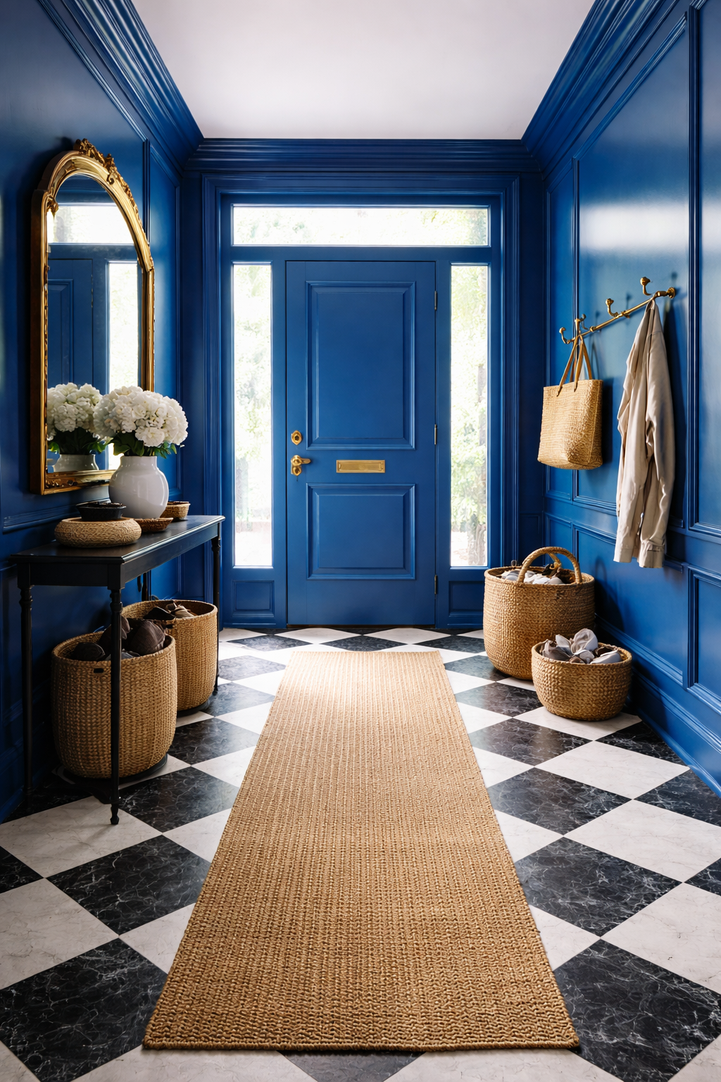 Elegant cobalt blue entryway decor
