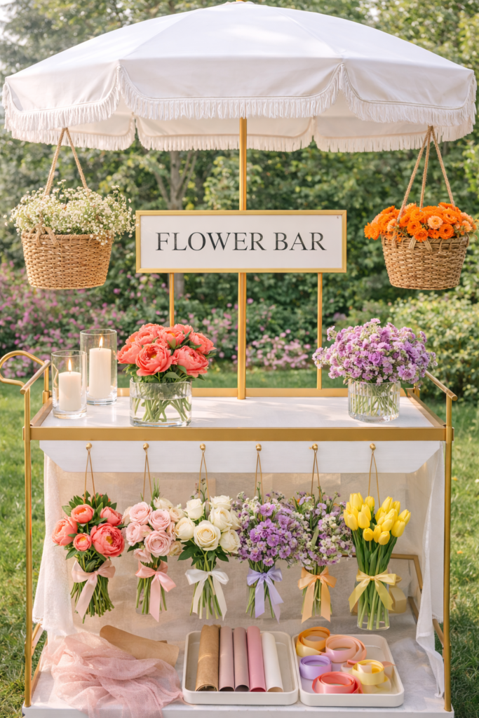 Elegant flower bar in blooming garden