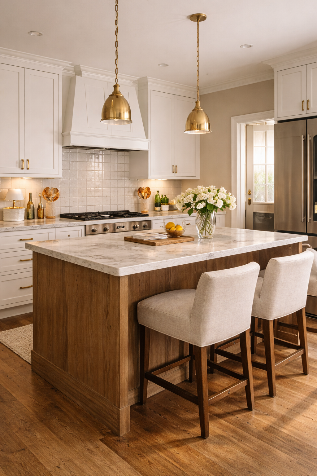 Elegant kitchen with marble island