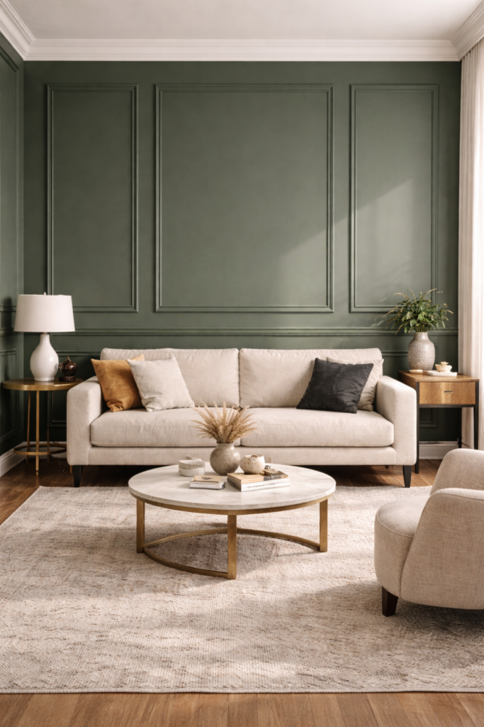 Elegant living room with sage accents