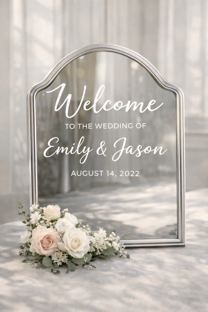 Elegant wedding mirror welcome sign