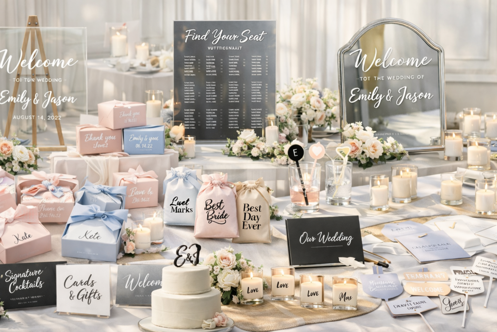 Elegant wedding setup with personalized details
