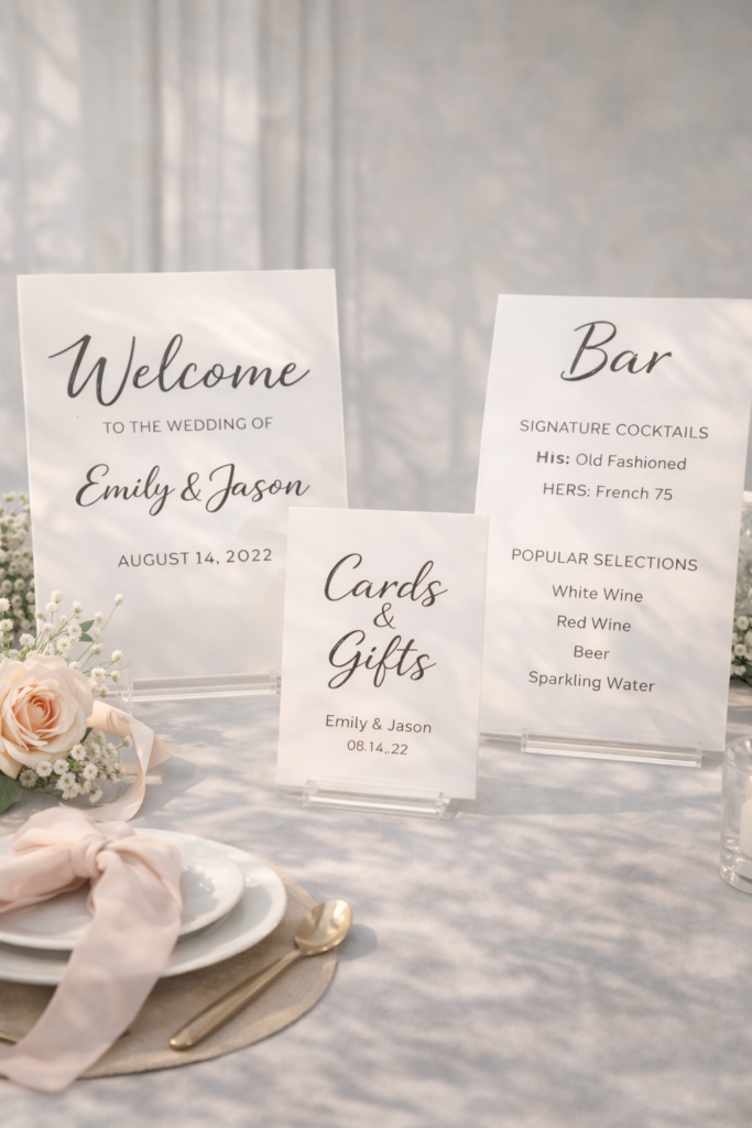 Elegant wedding signs with floral accents