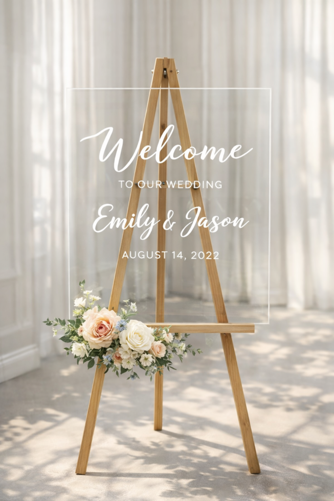 Elegant wedding welcome sign display