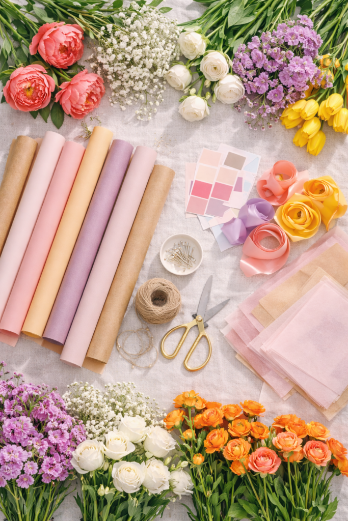 Floral arrangement and wrapping essentials