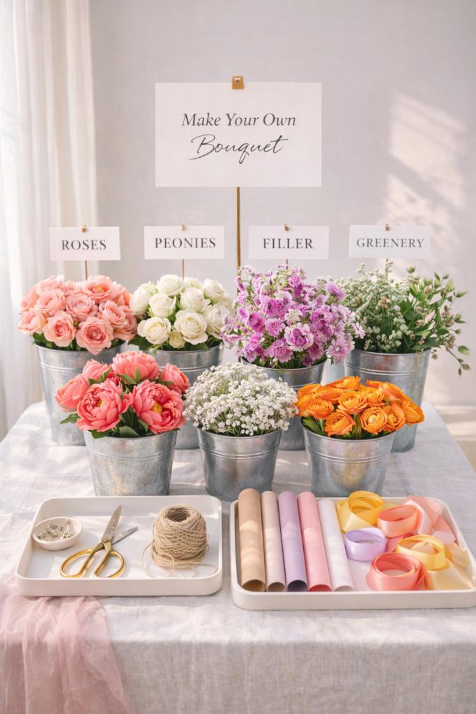 Floral bouquet creation station setup