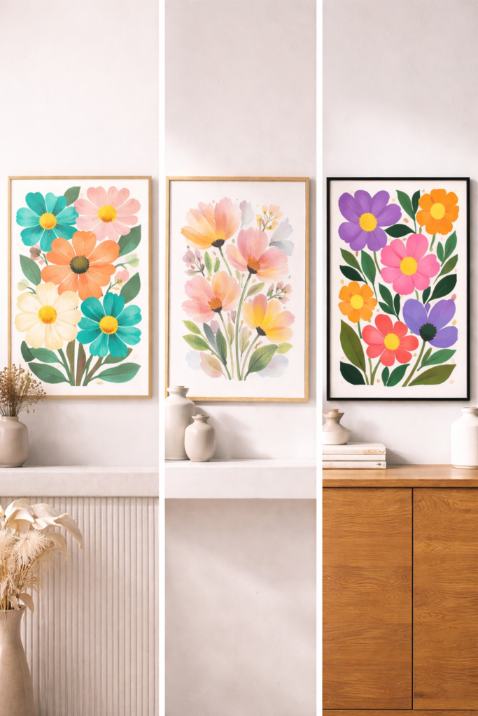 Floral triptych with modern styles