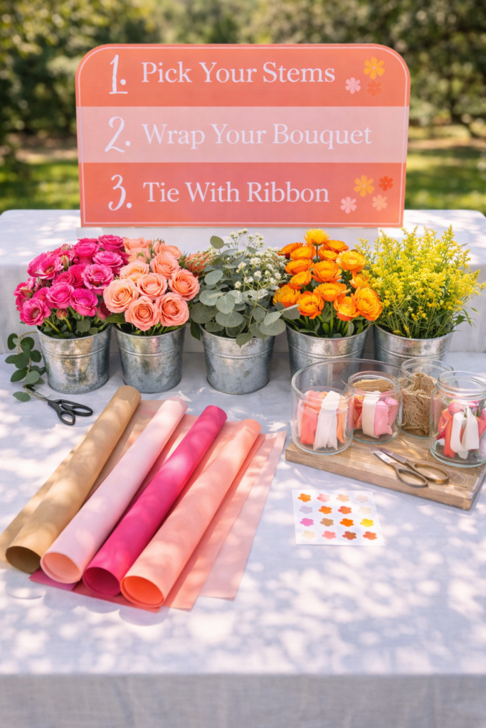 Fresh floral bouquet crafting station