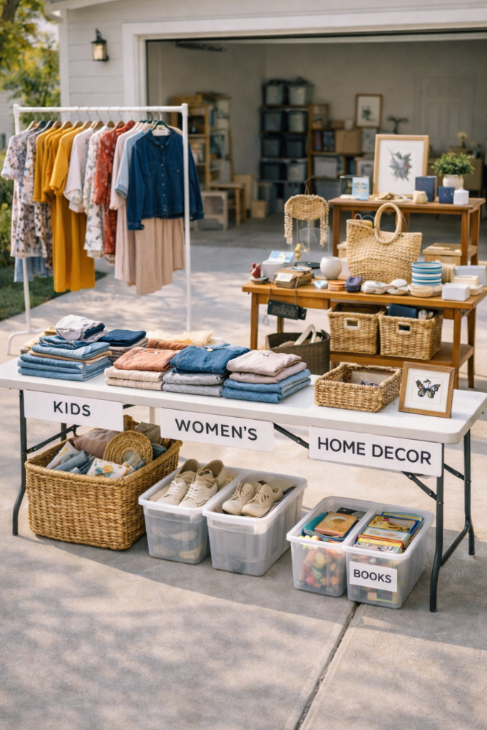 Garage sale boutique in daylight