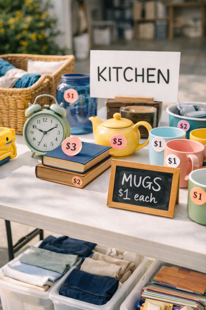 Garage sale treasures on display