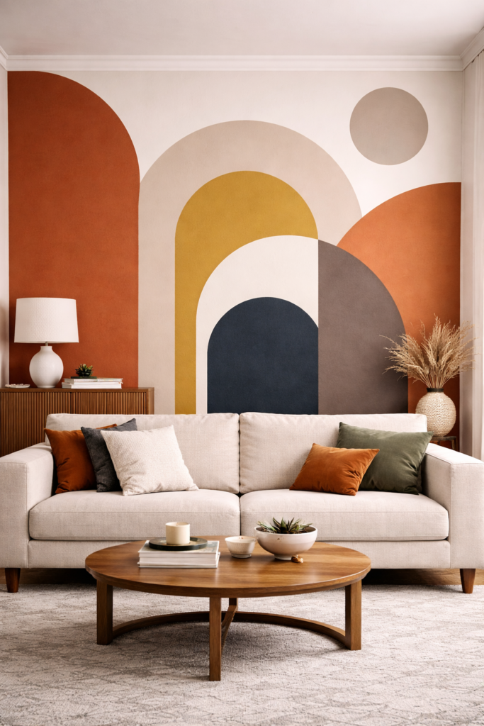 Geometric warmth in modern living room