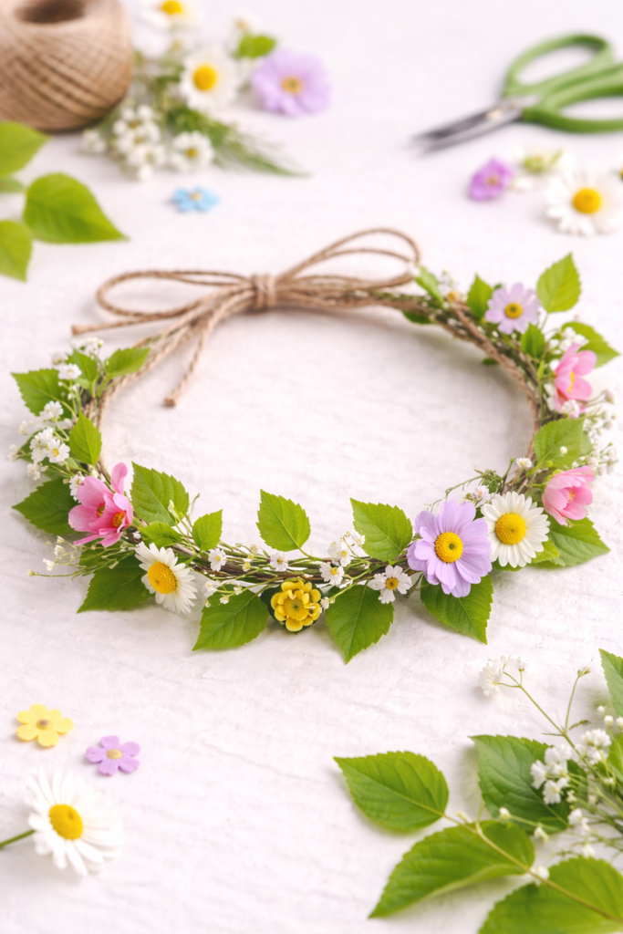 Handmade floral nature crown close-up