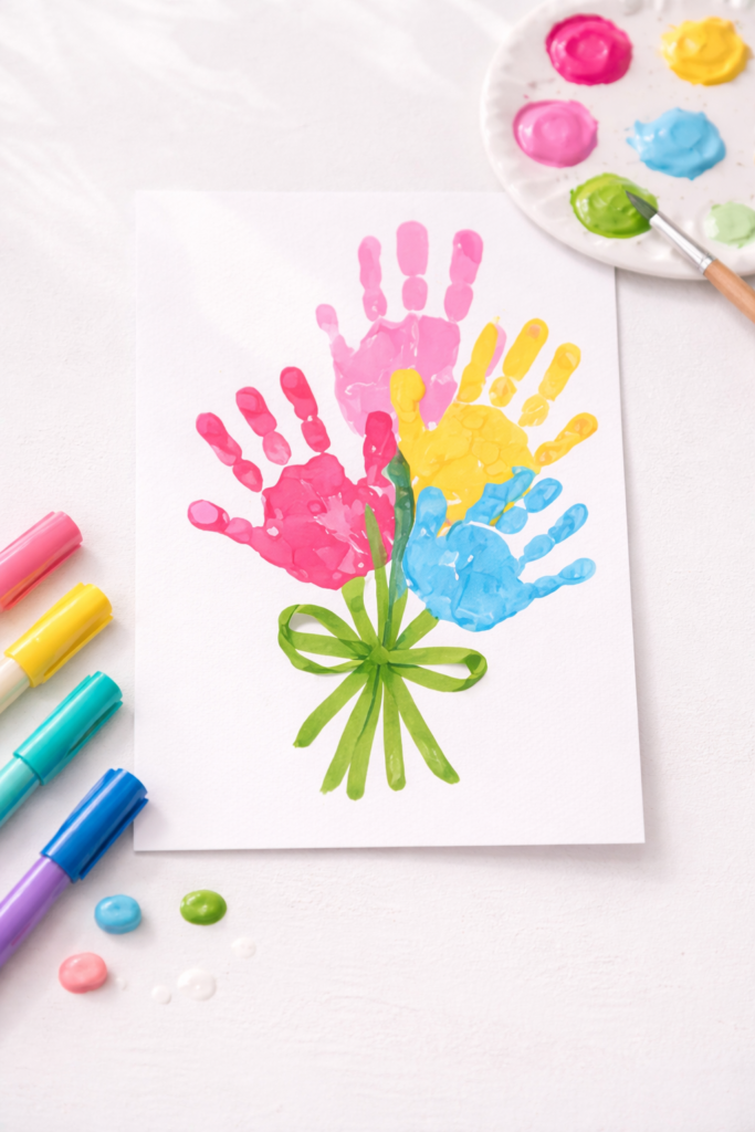 Handprint flowers on white cardstock