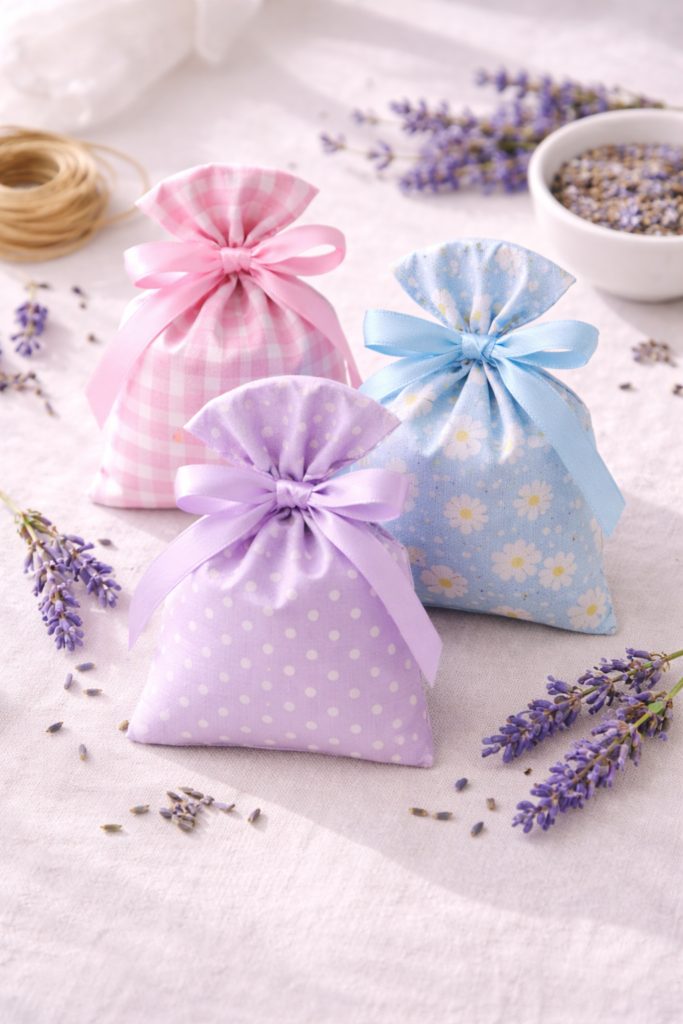 Lavender sachets with pastel ribbons