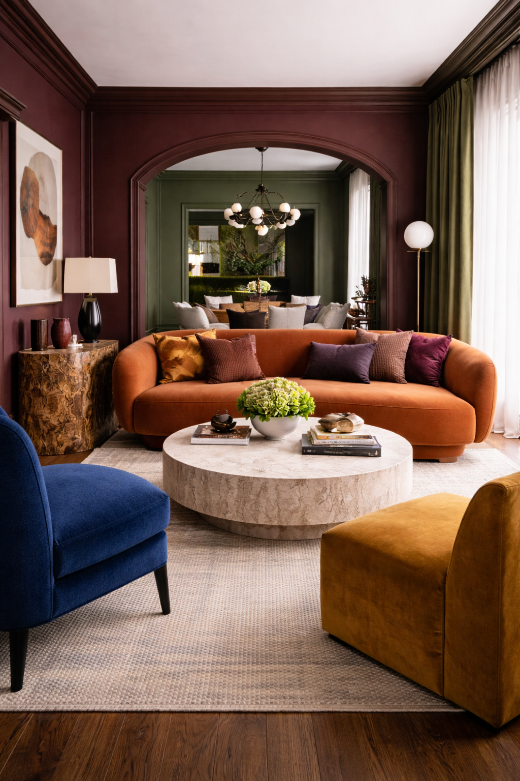 Luxurious living room in rich hues