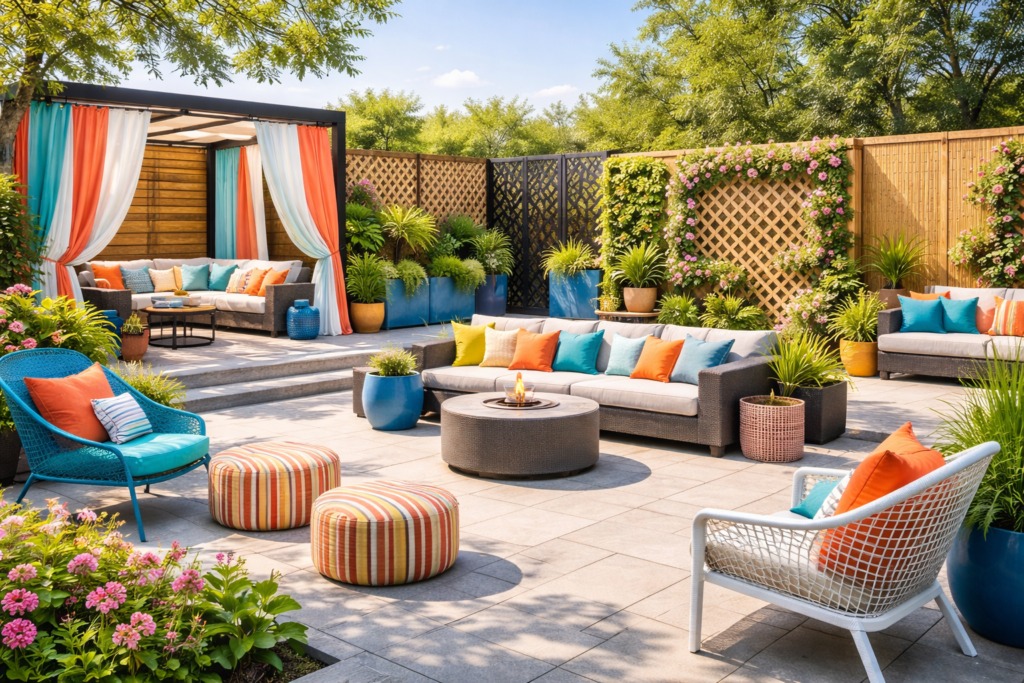 Modern backyard oasis with vibrant décor
