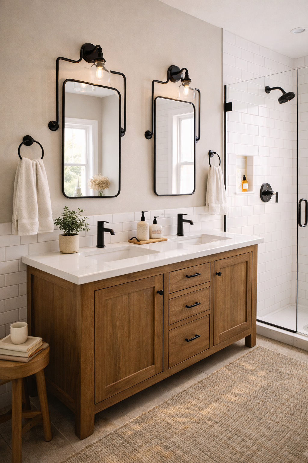 Modern farmhouse bathroom with smart details