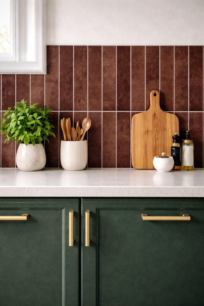 Modern kitchen corner with green accents