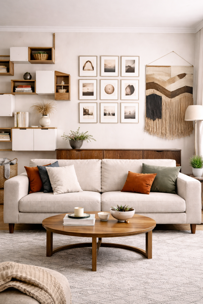 Modern living room with artful decor