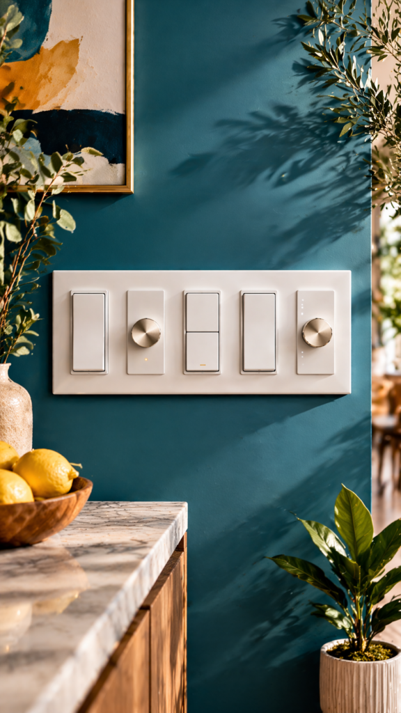 Modern teal wall with elegant switch plate