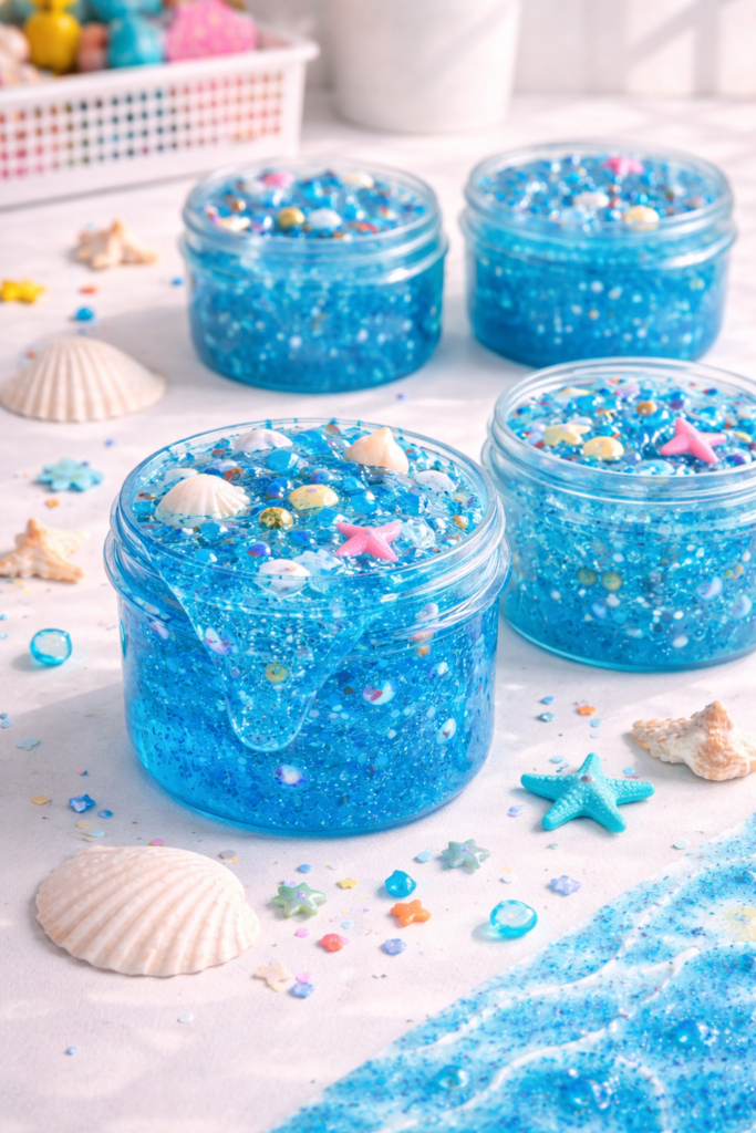 Ocean-themed slime with seashells and beads