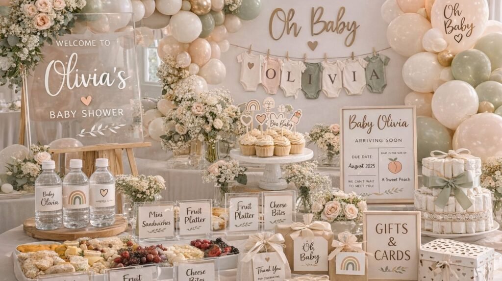 Olivia's baby shower celebration setup
