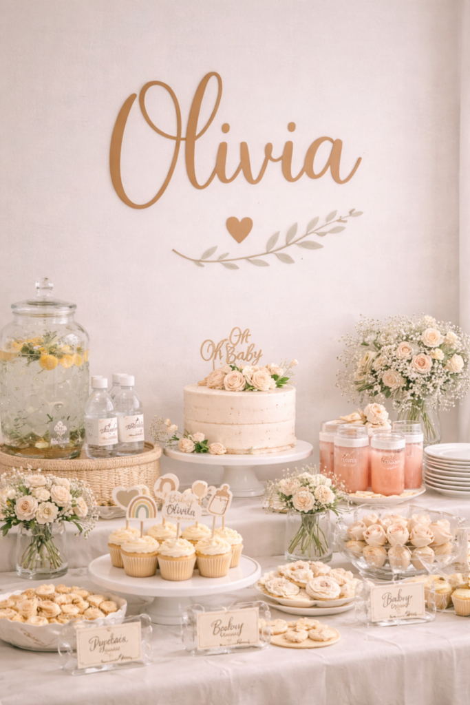 Olivia's baby shower dessert spread