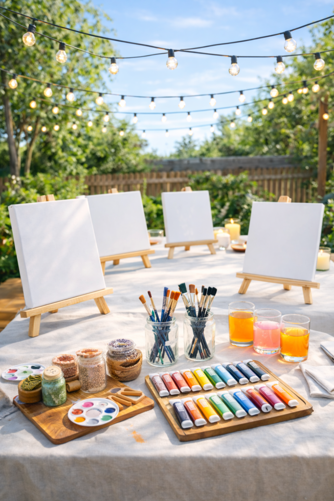 Outdoor painting setup on a sunny day