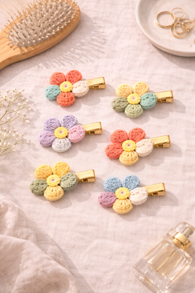 Pastel crochet flowers and elegant details
