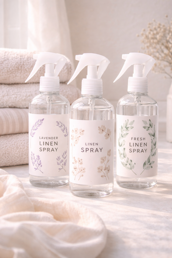 Pastel linen sprays and soft towels